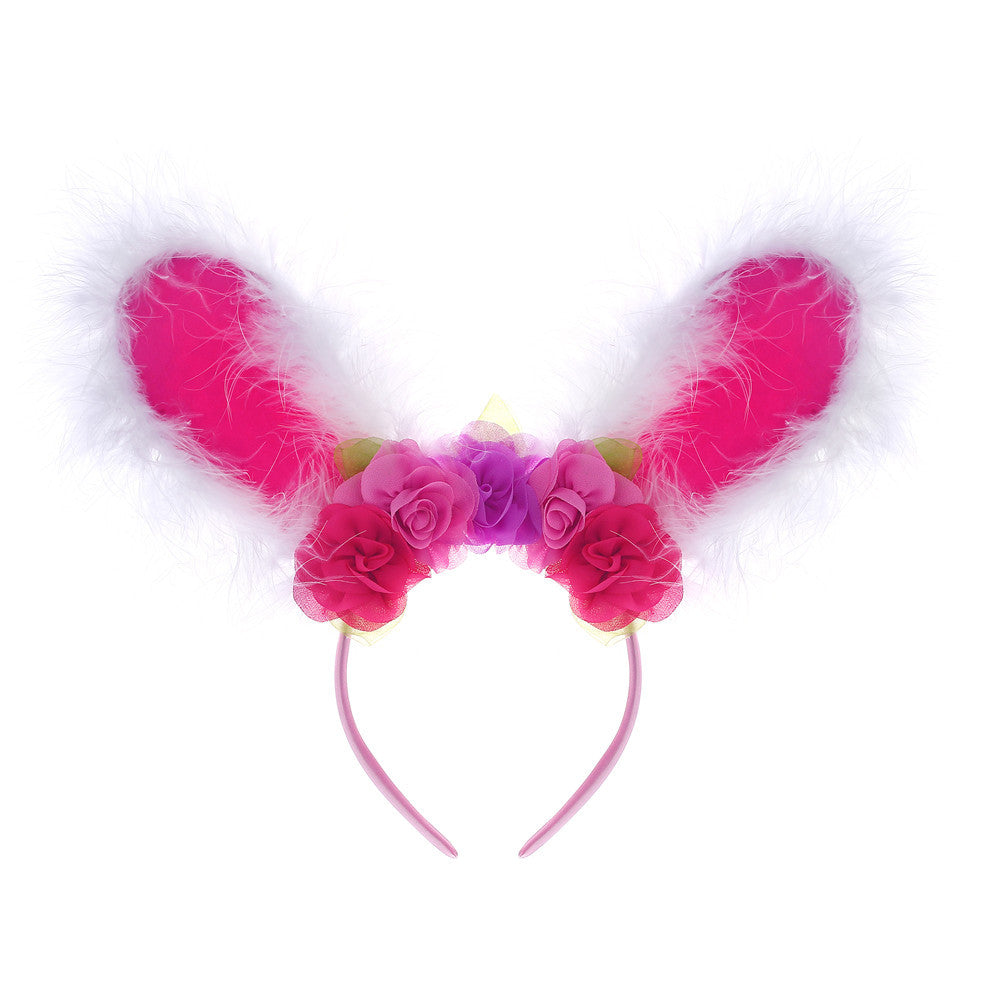 Wholesale Spring and Summer Amusement Park Plush Rabbit Dress-up Easter Artificial Flower Headband